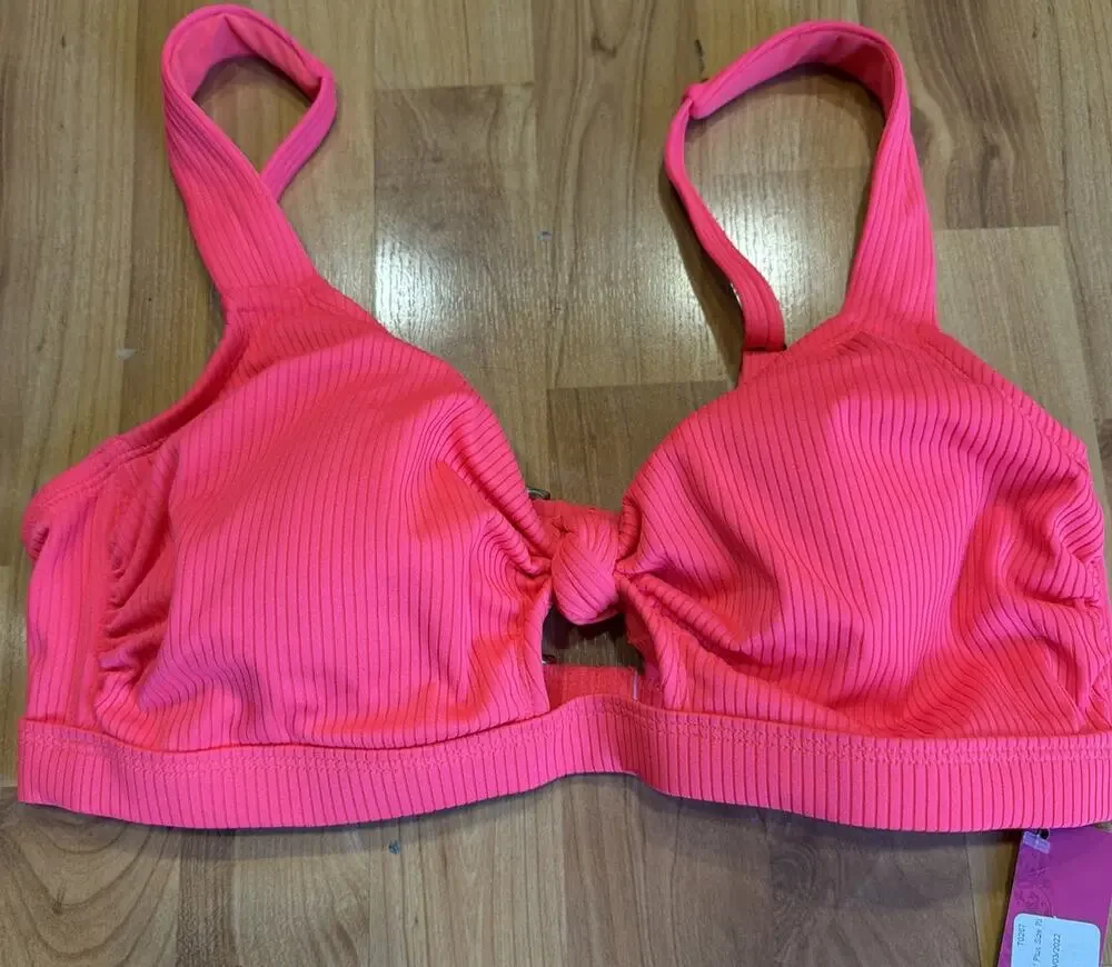 Ribbed Knot Front Bralette Bikini Top - Xhillaration Coral Women’s 14 NWT